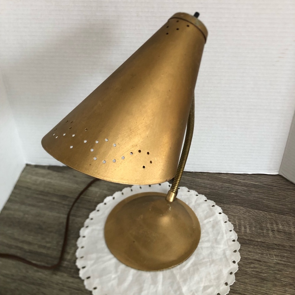 Vtg MCM Gooseneck Lamp with Perforated Shade - Picture 3 of 15